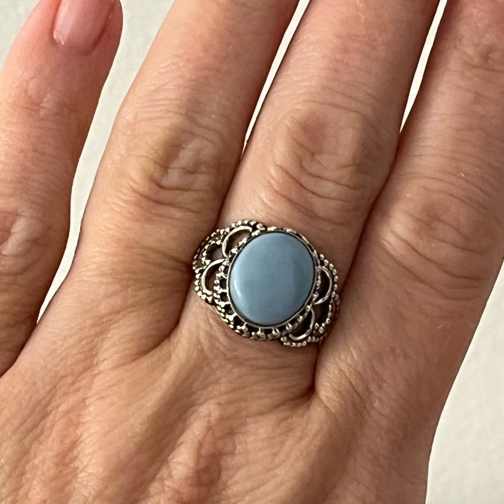 New 925 Solid Sterling Silver Blue Owyhee Opal Gemstone Ring Size 8.5 - Picture 4 of 9